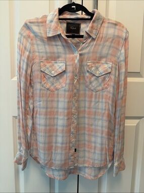 Rails Peach and Light Blue Plaid Button-Down Shirt